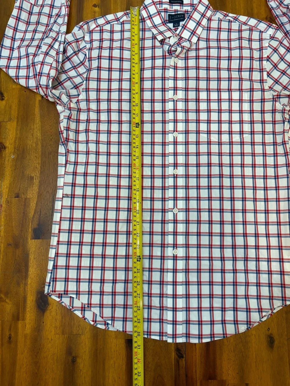 J.Crew Thompson Shirt Mens L 16 1/2 Red Blue Tattersall Plaid Flex Wrinkle Free